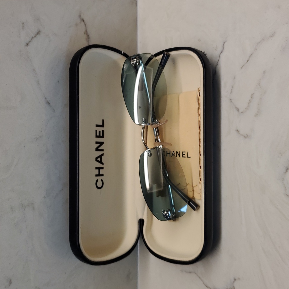 CHANEL Silver and Black Sunglasses
